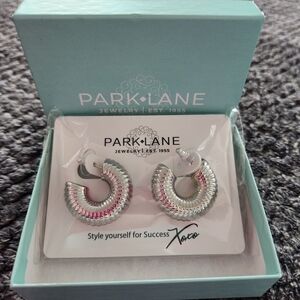 Park Lane Silver and Pink Textured Hoops